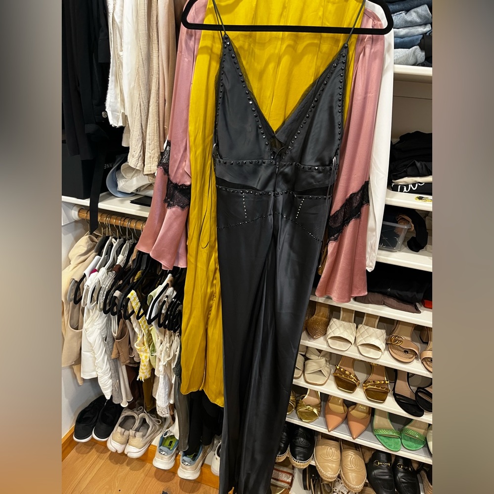 Zara Premium Collection Studded Slip Black Dress small